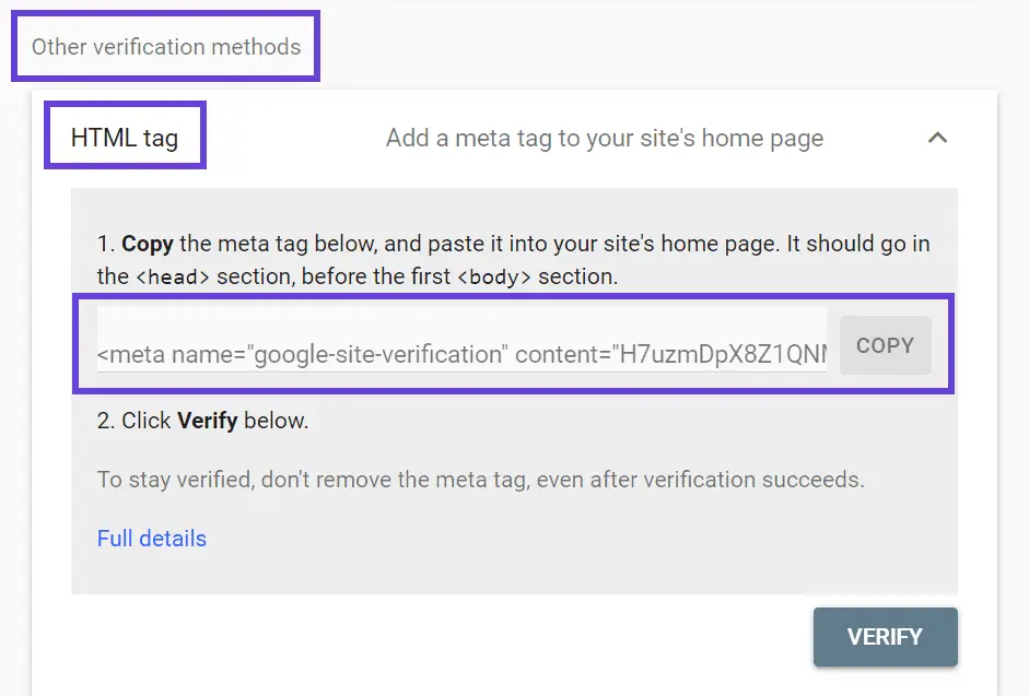 Step 1: Copy the Meta Tag-Google Search Console Complete Guide 2023