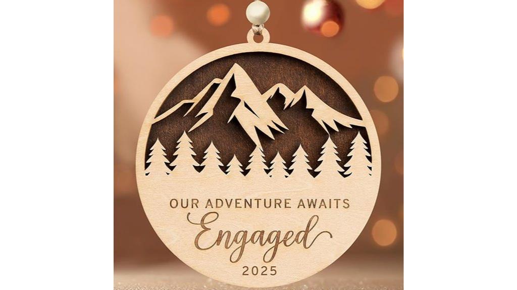 wooden engagement couple ornament