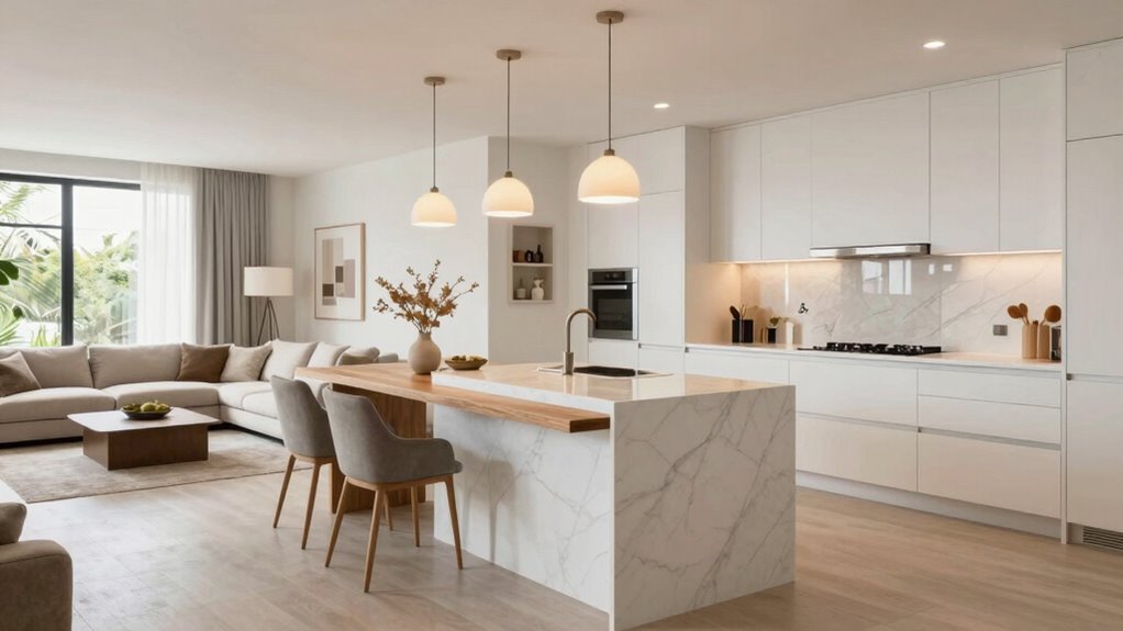 seamless kitchen dining living transition