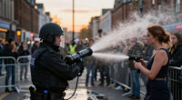 Police blast water cannons at protesters amid unrest over stabbing in Belfast